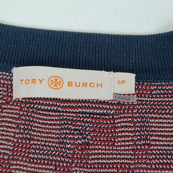 Tory Burch Logo Jacquard Cardigan Size S Women Preppy In Light Royal Burgandy - Picture 9 of 15